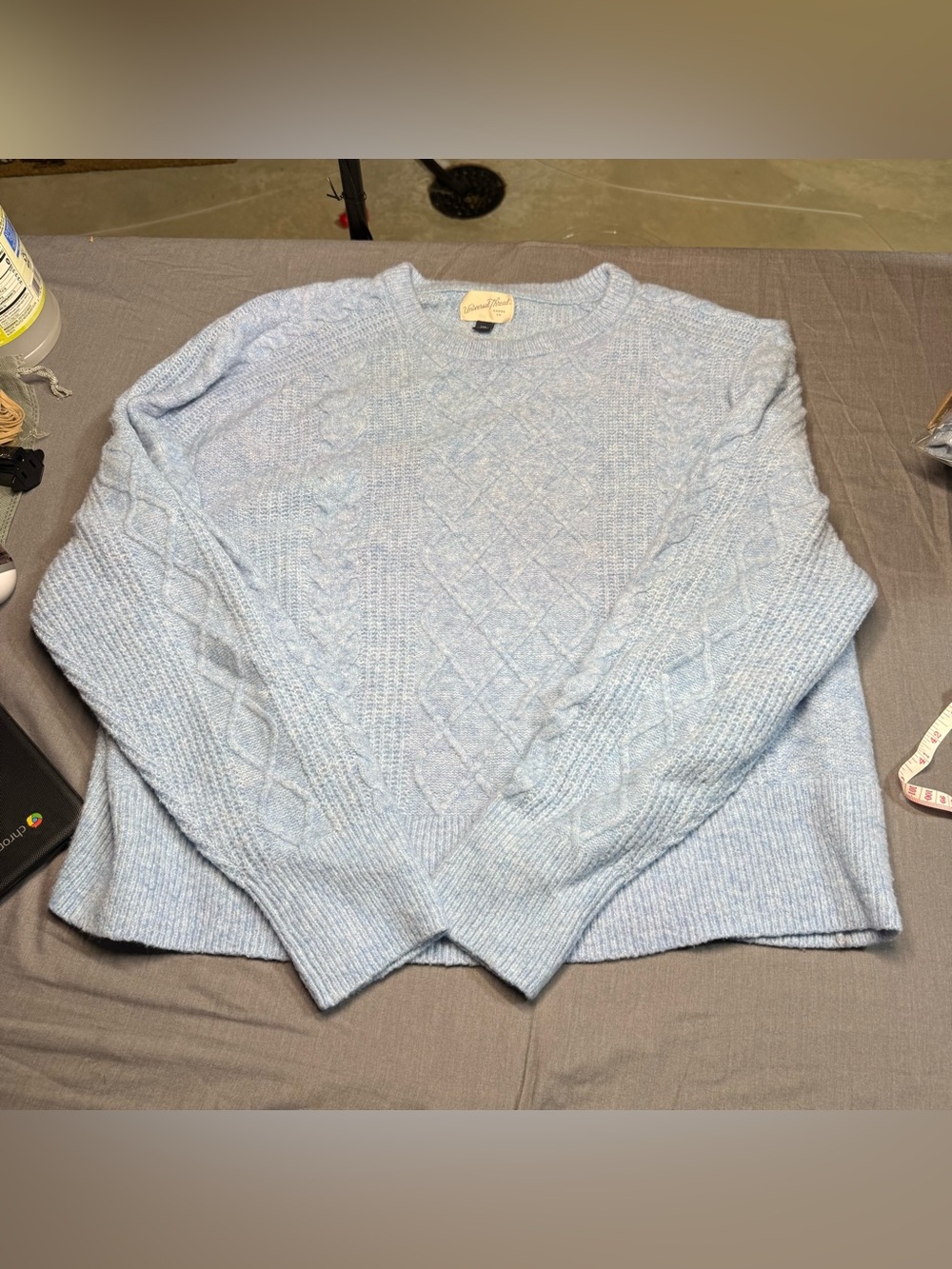 Universal Thread Pale Blue Cable Knit Crew Sweater